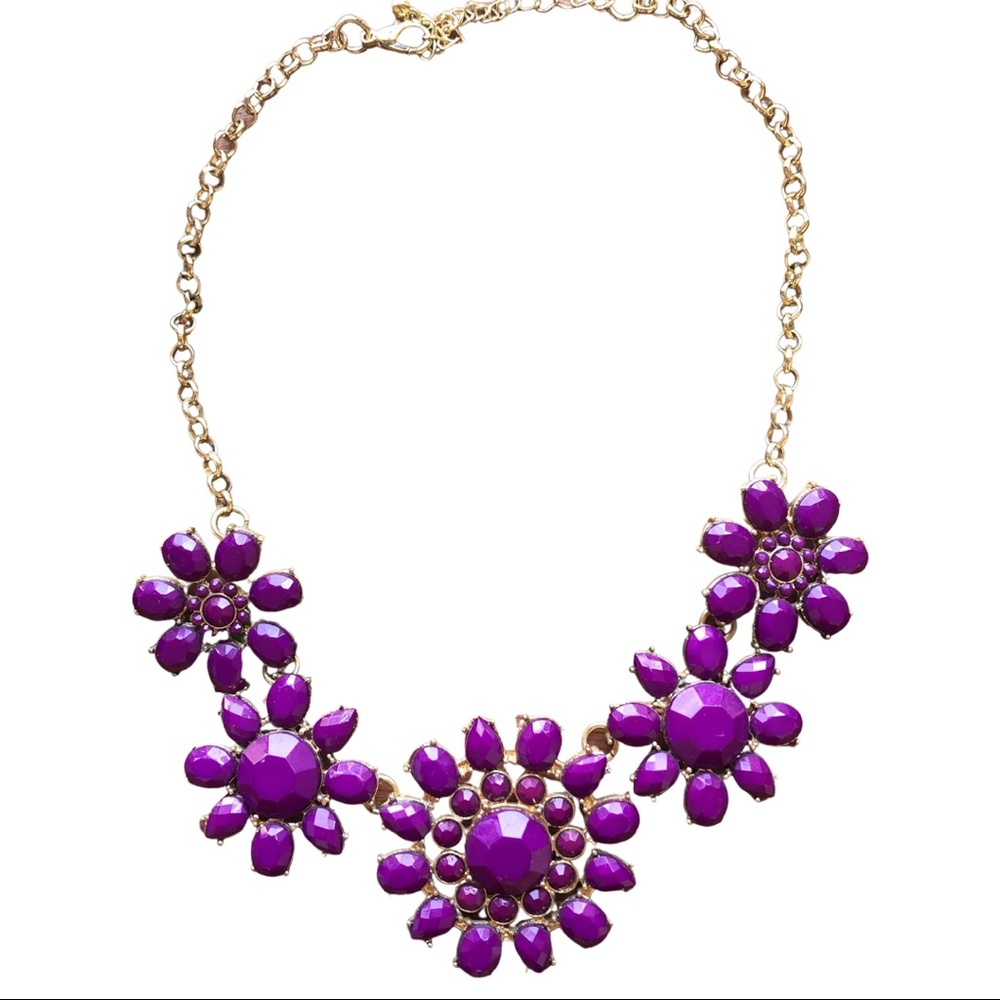 Purple Flower Cluster Necklace with Gold Chain